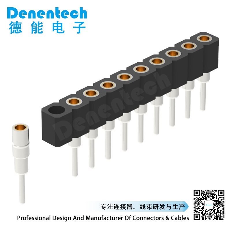 Denentech 定制2.00MM圆P排母H2.80xW2.20单排180度圆孔连接器